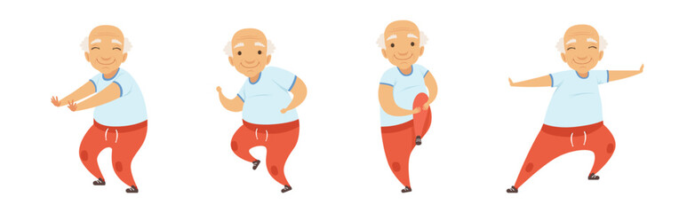 Obraz premium Active Senior Man Do Physical and Sport Exercise Vector Set