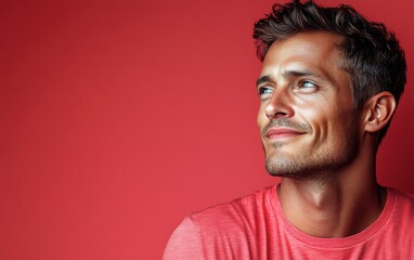 Obraz premium handsome man smiling with a mustache and a causal t-shirt