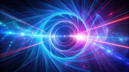 Obraz premium Laser beams converge in a swirling vortex of blue and violet light on a dark background, creating an otherworldly atmosphere, mystical energy, blue laser