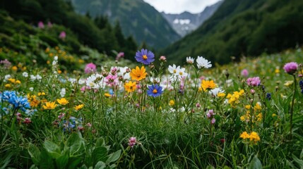 Obraz premium Mountain wildflowers meadow summer scenic landscape