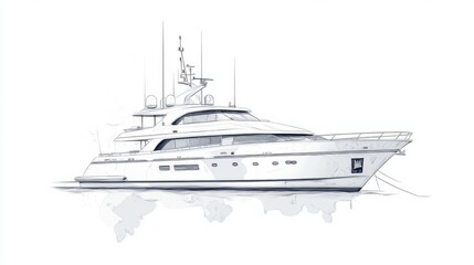 Naklejka premium Luxury yacht sketch, ocean background, design concept, nautical illustration
