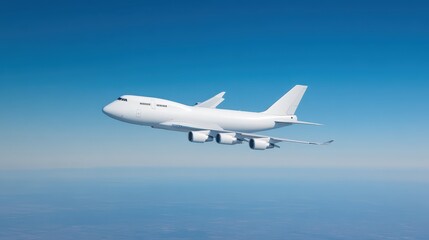 Obraz premium A cargo plane glides gracefully through the clear blue skies, showcasing an expansive horizon that emphasizes the exhilarating freedom of flight