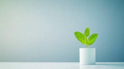 Fresh Green Plant Growing in Minimalist White Pot on Table