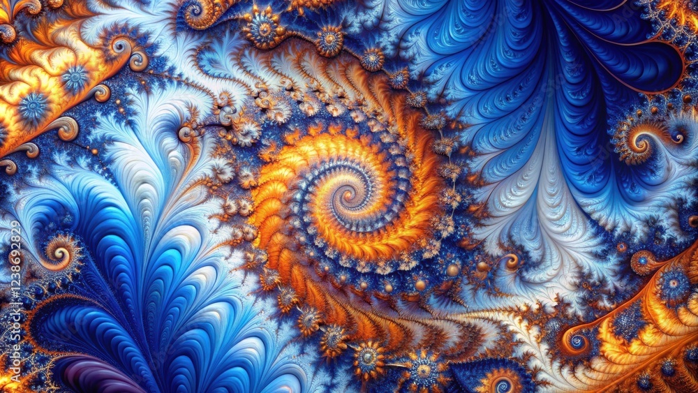 Aufkleber intricate blue and orange fractal spiral design with swirling patterns and organic forms