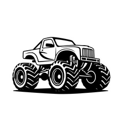 Mighty Monster Truck: A Black and White Vector Illustration of an Off-Road Goliaths