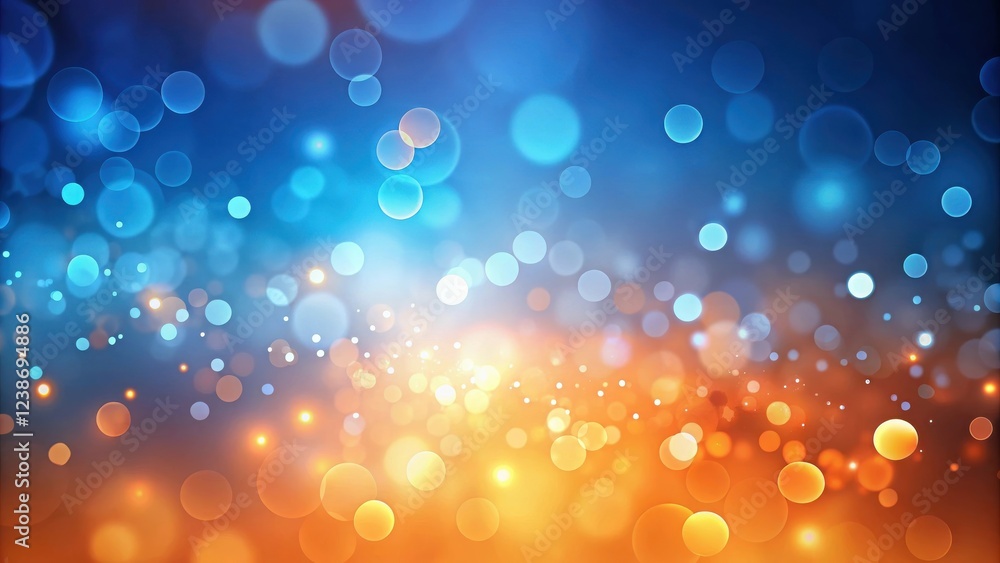 Poster abstract blue and orange bokeh background with glowing lights and sparkle effects
