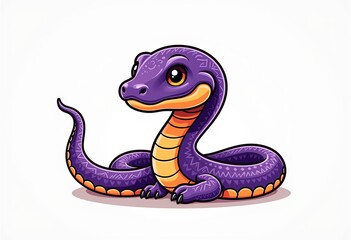 Fototapeta premium Kawaii Snake Head Art: Purple and Orange, Line Art, Side View, Detailed Design, Simple Shapes, White Background, Sharp Lines, Bold Colors, High Resolution Vector, Cute, Detailed. 