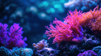 Vibrant Coral Reef with Colorful Anemones Underwater Scene