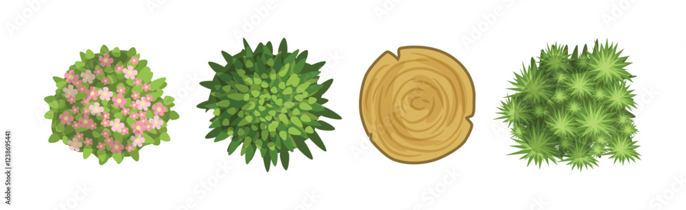 Poster landscape design and garden decorative object and element vector set