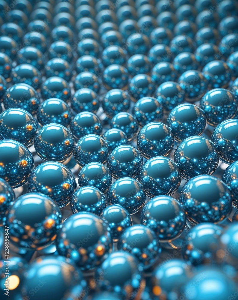 Poster cyan reflective metallic spheres creating a futuristic circular grid abstract background
