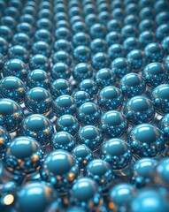 Cyan reflective metallic spheres creating a futuristic circular grid abstract background