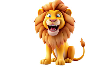 Joyful cartoon lion with majestic mane smiling happily at the front with playful expression