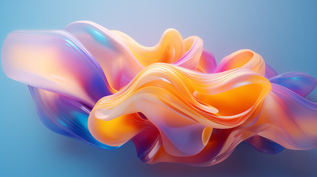 3d render abstract colorful wavy shapes yellow orange blue background fluid modern design