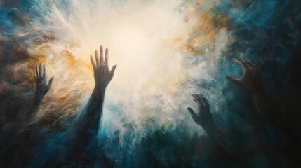 contemporary artistic interpretation of spiritual rescue scene, ethereal lighting, symbolic imagery, modern religious art style