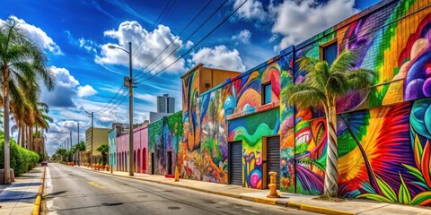 Colorful Street Art, Wynwood Wall Mural, vibrant colors, urban landscape, vibrant colors