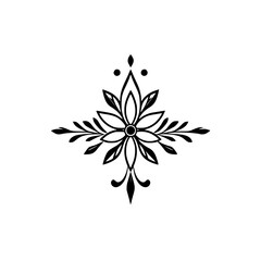 Elegant Black and White Floral Design: A Symmetrical Vector Ornament. Perfect for invitations, logos, and decorative projects.