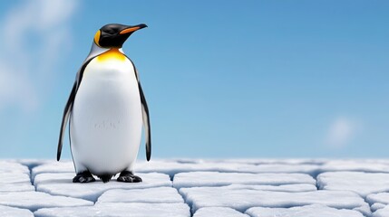 Obraz premium Majestic Emperor Penguin Standing on Ice with Blue Sky Background
