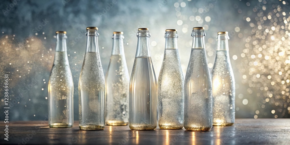 Poster festive sparkling beverage bottles on a rustic table