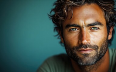 Obraz premium handsome man with a beard and a color shirt is smiling