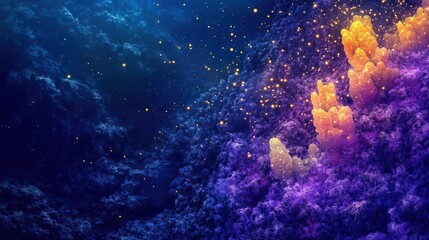 Obraz premium deep ocean abyss gradient with bioluminescent particles, digital art showing depths transitioning from twilight to midnight zones