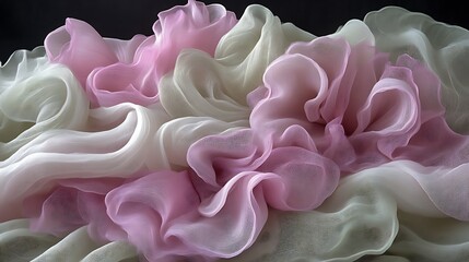 Draped Pink and White Sheer Fabric Abstract