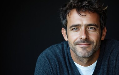 Fototapeta premium handsome man with a beard and a color shirt is smiling