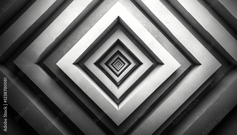 Poster stacked diamond shapes in gradient grey pattern, repeating toward distant point. use design