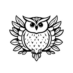 Majestic Owl with Spread Wings: Elegant Black and White Vector Illustration