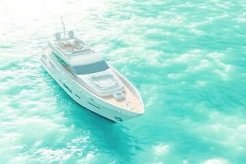 Fototapeta premium Luxury white yacht sailing on turquoise ocean waters, a symbol of wealth and leisure.