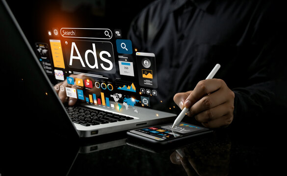 Online selling concept, digital marketing, advertising, product advertising, promoting products or services through digital tools, online advertising concept, internet advertising, digital marketing.