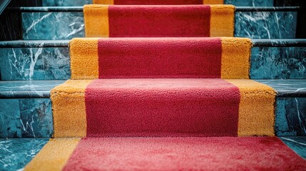 Red and Gold Carpet Staircase: Opulent Interior Design, Luxury Home Decor, Elegant Architecture, Grand Entrance, Pathway to Success