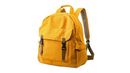 Yellow backpack isolated on transparent background ready for school or travel