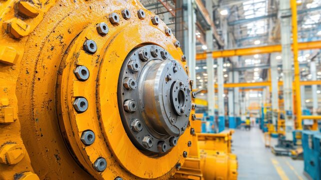 Mechanics repair diagnostics durability concept. Heavy machinery undergoing diagnostics for durability certification, mechanics repair, reliability and advanced repair