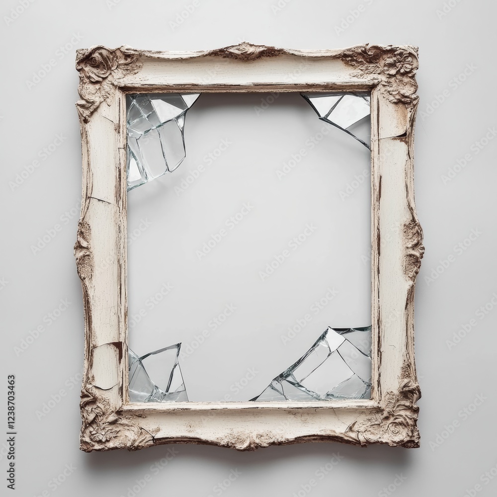Poster broken picture frame with shattered glass and empty space
