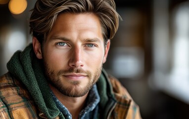 Fototapeta premium A young man with casual clothing is smiling for the camera