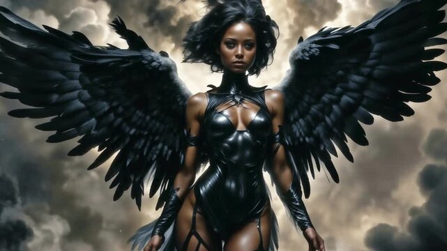 Portrait of a handsome attractive battle angel in armor on a dark background