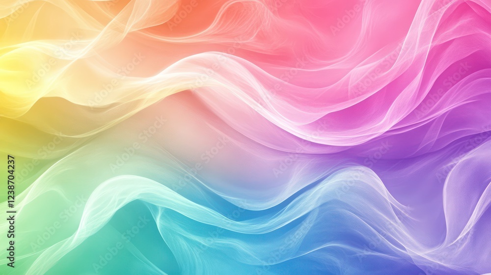Poster soft pastel rainbow curves with a gradient fade, creating a dreamy and ethereal abstract composition