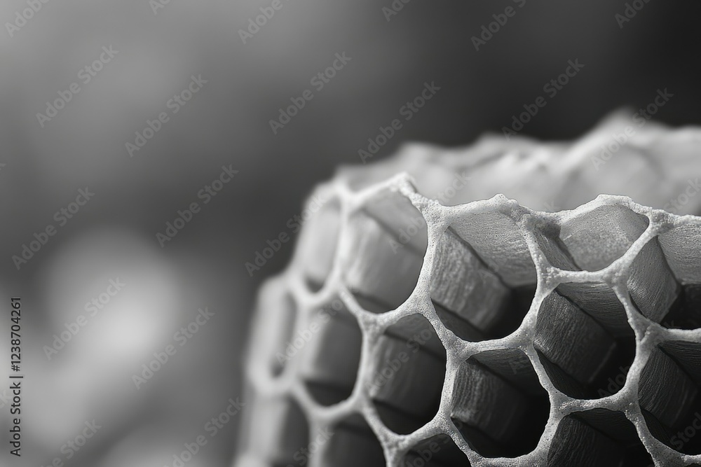 Poster close-up of a honeycomb structure, showcasing intricate hexagonal cells and textural details.