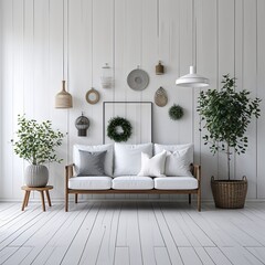 Scandinavian house white and light gray on plain white background