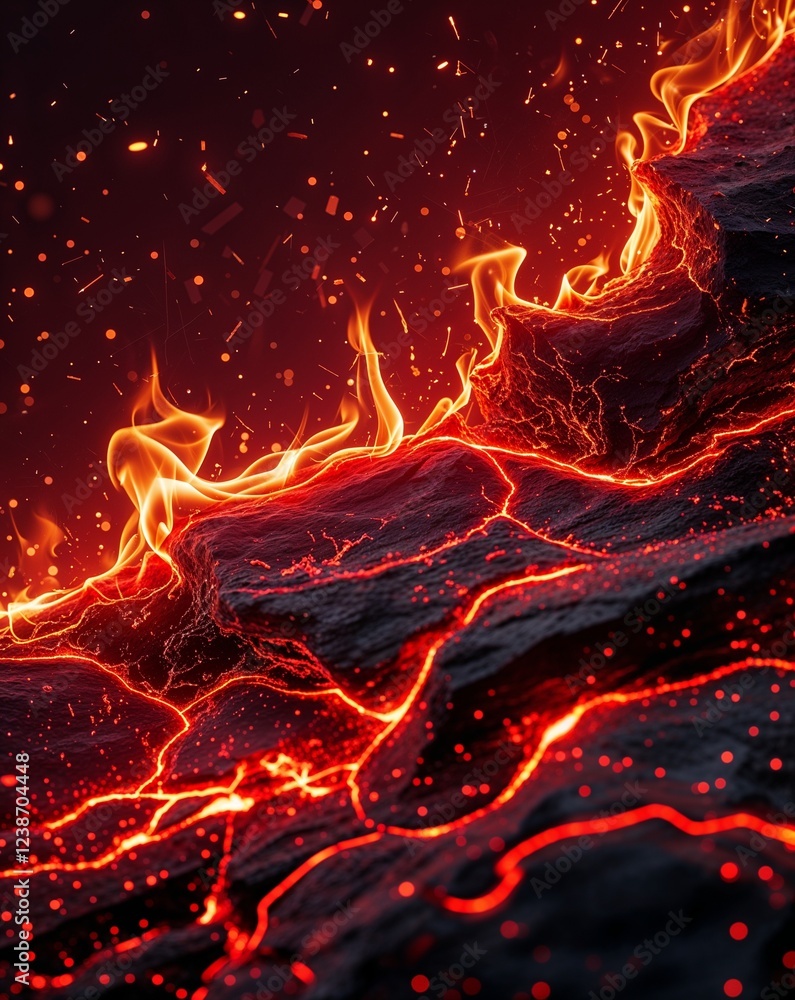 Poster deep red with slow burning ember patterns and radiant glow abstract flame ember sparks concept backg