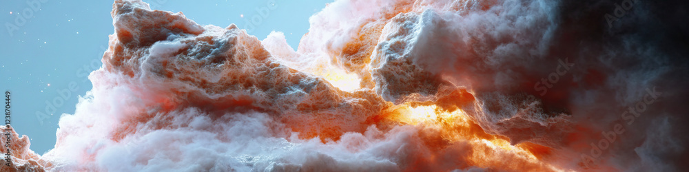 Poster digital rendering of textured clouds with orange and white hues