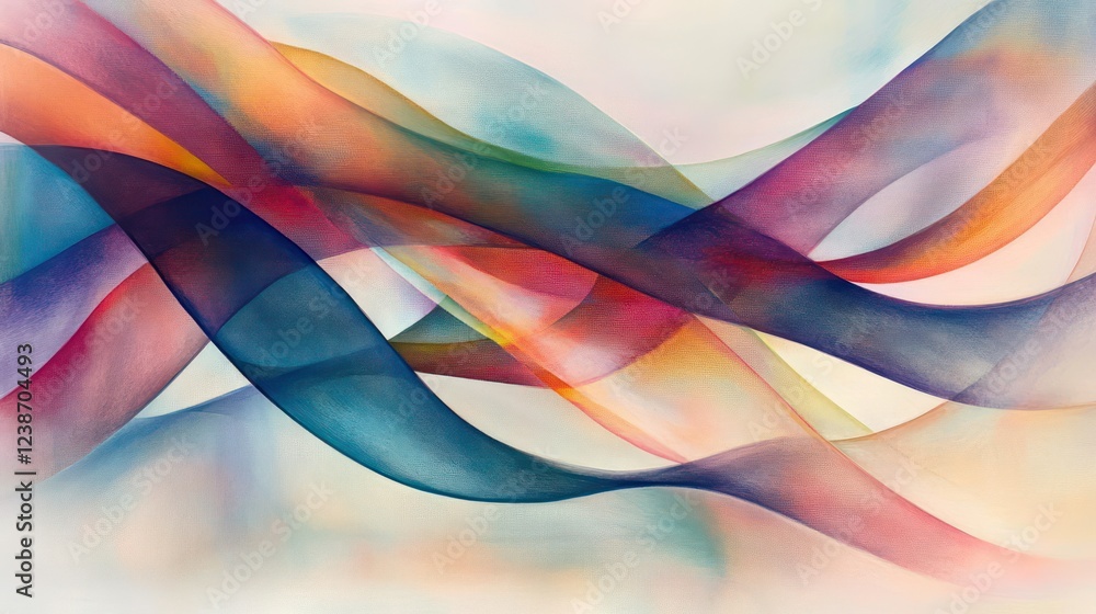 Poster soft pastel rainbow curves with a gradient fade, creating a dreamy and ethereal abstract composition