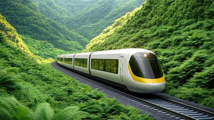 Naklejka premium High-speed train through lush valley