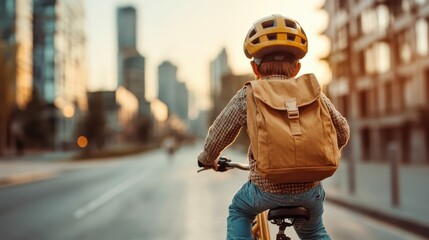 A young boy rides his bike through the city streets at dusk, embodying the sense of freedom and adventure that characterizes the spirit of childhood exploration.
