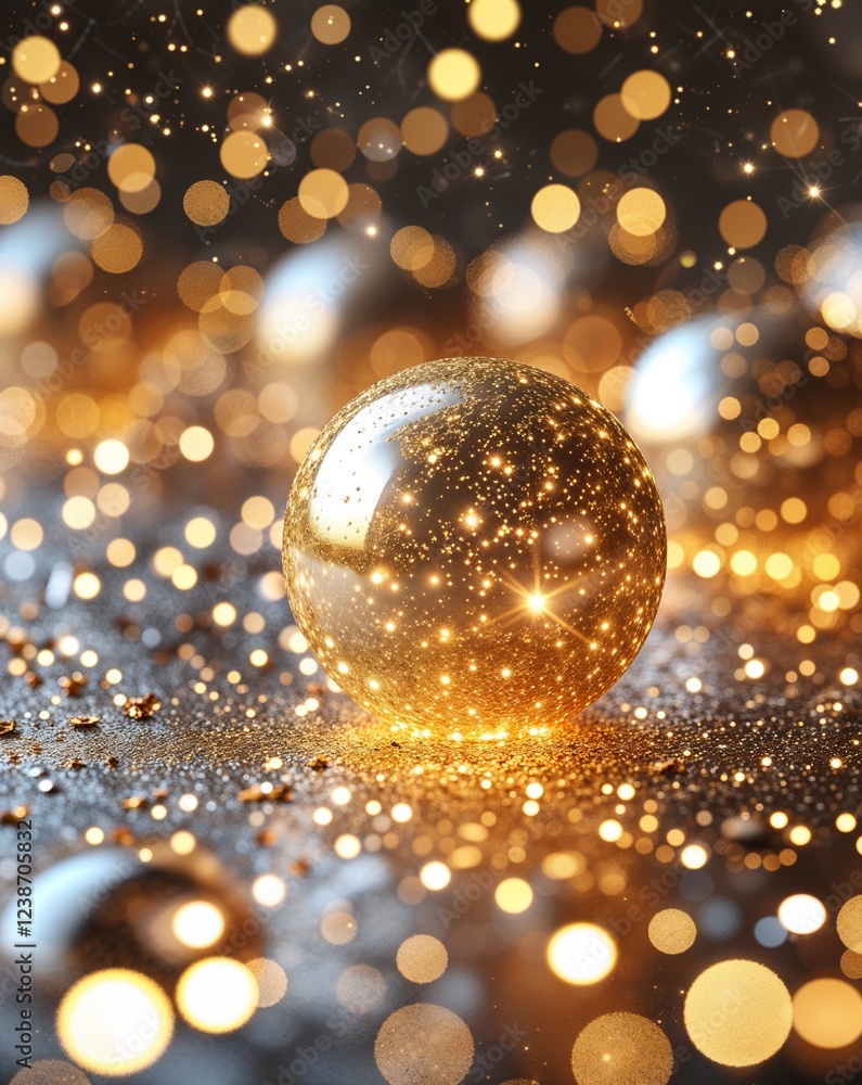 Poster gold shimmering light orbs with soft glowing sparkles abstract bokeh glitter concept background
