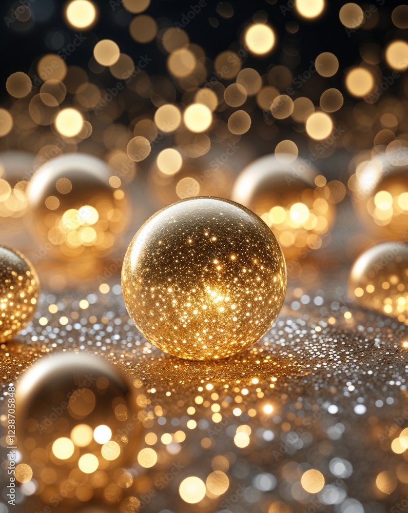 Poster gold shimmering light orbs with soft glowing sparkles abstract bokeh glitter concept background