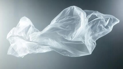 Obraz premium ethereal floating plastic bag caught in motion, translucent material creates abstract forms against geometric pattern, minimalist still life