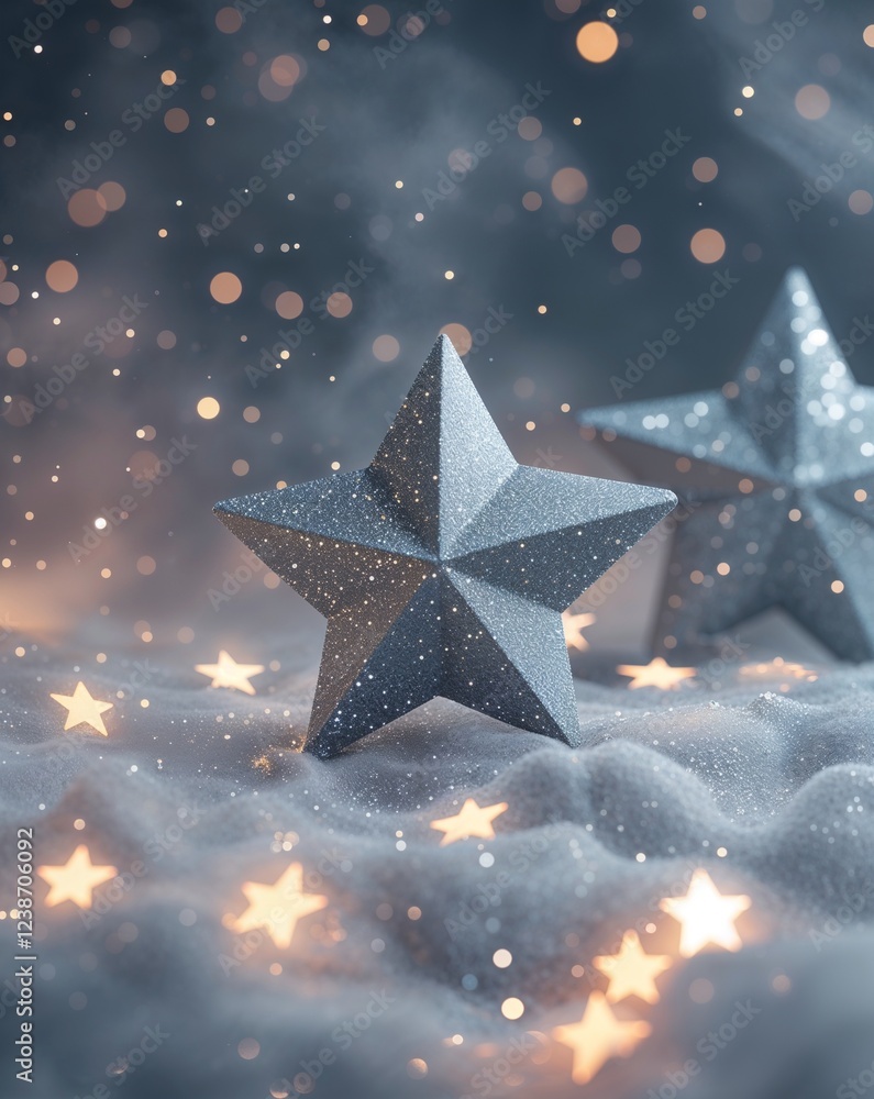 Poster gray subtle glitter stars with a soft glowing fog effect abstract background