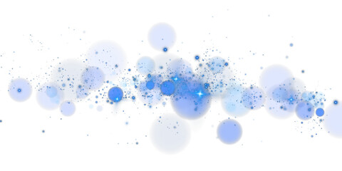 Glowing blue bokeh circles. Christmas background. Powder. Magic shining blue dust. Fine, shiny dust bokeh particles fall off slightly. Fantastic shimmer effect. PNG.