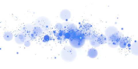 Glowing blue bokeh circles. Christmas background. Powder. Magic shining blue dust. Fine, shiny dust bokeh particles fall off slightly. Fantastic shimmer effect. PNG.